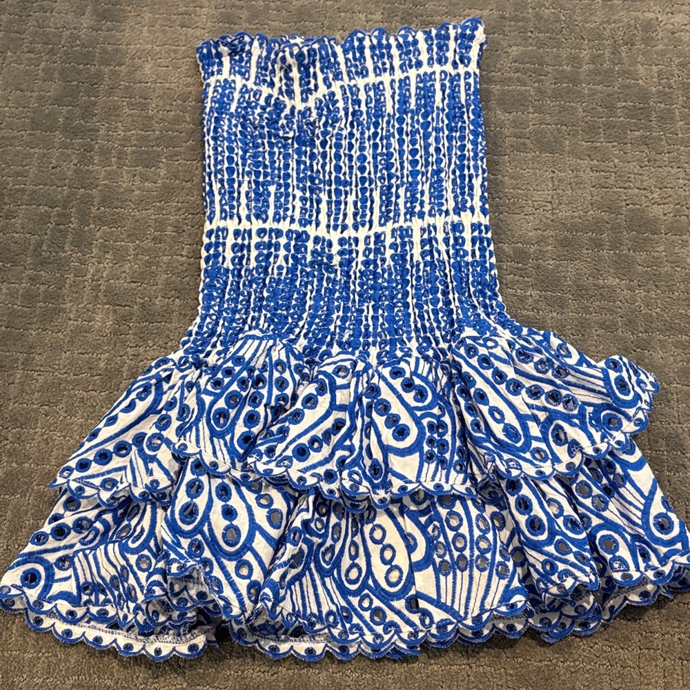 Blue and White Strapless Dress